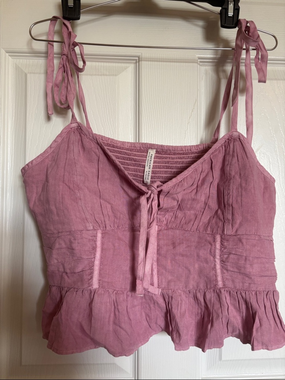 American Eagle Outfitters Mauve Pink Tie-Shoulder Cropped Tank